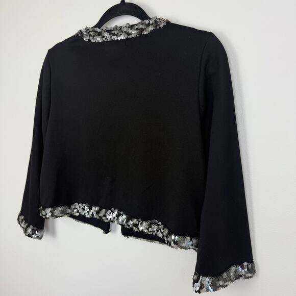 Steve Madden Womens Long Sleeve Sequin Trim Black Button Front Cardigan Medium - Picture 6 of 10